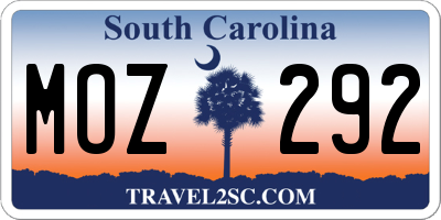 SC license plate MOZ292