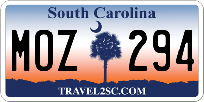 SC license plate MOZ294