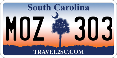 SC license plate MOZ303
