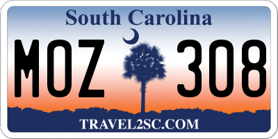 SC license plate MOZ308