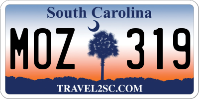 SC license plate MOZ319