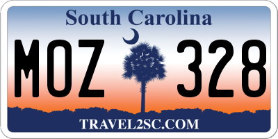 SC license plate MOZ328