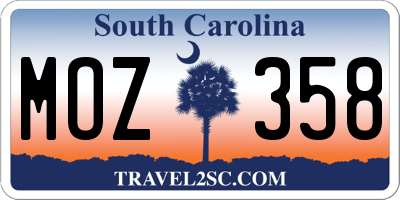 SC license plate MOZ358