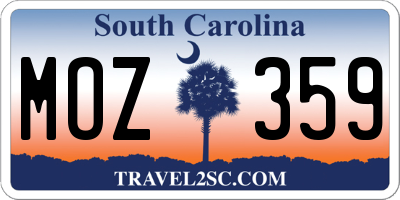 SC license plate MOZ359