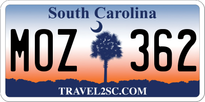 SC license plate MOZ362