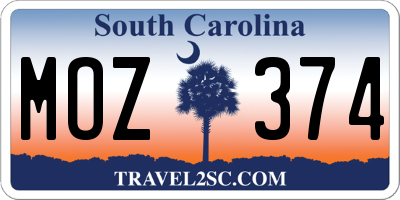 SC license plate MOZ374