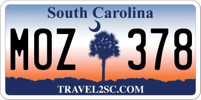 SC license plate MOZ378