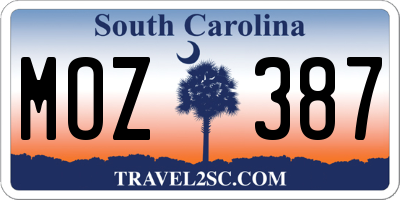 SC license plate MOZ387
