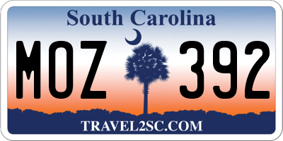 SC license plate MOZ392