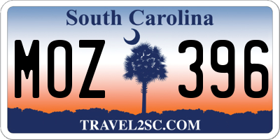 SC license plate MOZ396