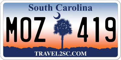 SC license plate MOZ419