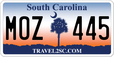 SC license plate MOZ445