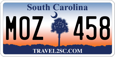 SC license plate MOZ458