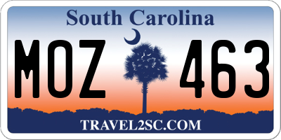 SC license plate MOZ463