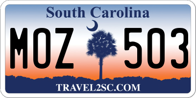 SC license plate MOZ503