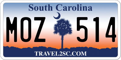 SC license plate MOZ514