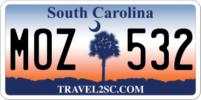 SC license plate MOZ532