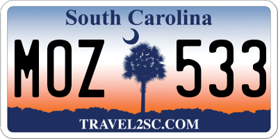 SC license plate MOZ533