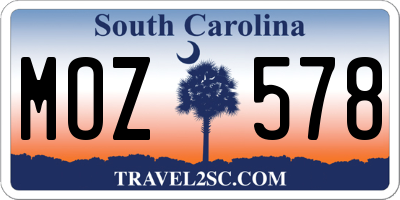 SC license plate MOZ578