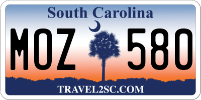 SC license plate MOZ580