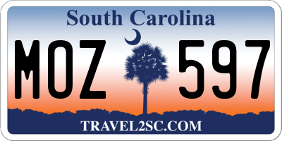 SC license plate MOZ597