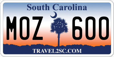 SC license plate MOZ600