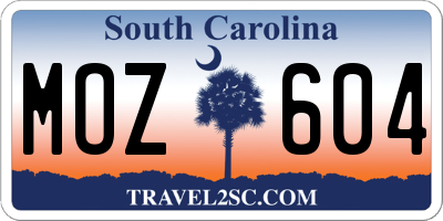 SC license plate MOZ604