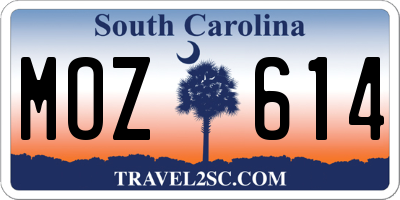 SC license plate MOZ614