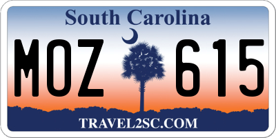 SC license plate MOZ615