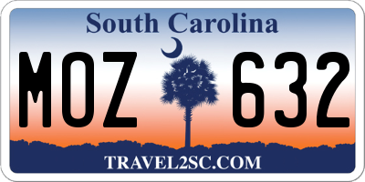 SC license plate MOZ632