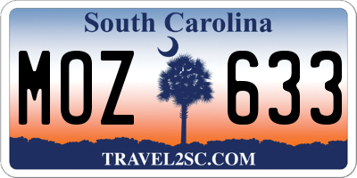 SC license plate MOZ633