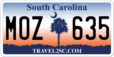SC license plate MOZ635