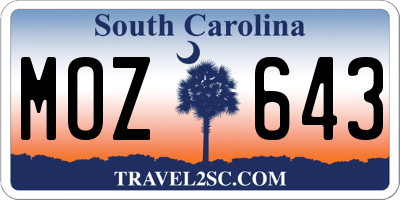 SC license plate MOZ643