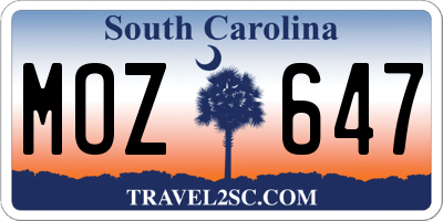 SC license plate MOZ647