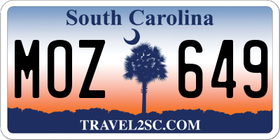 SC license plate MOZ649
