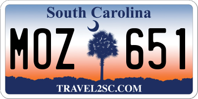 SC license plate MOZ651