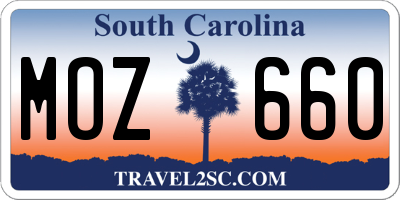 SC license plate MOZ660