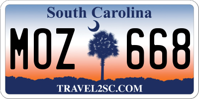 SC license plate MOZ668