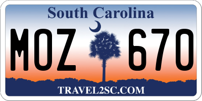 SC license plate MOZ670