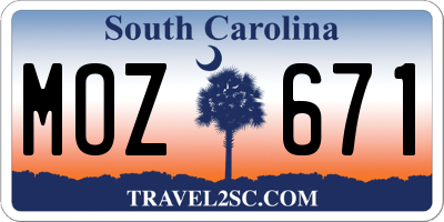 SC license plate MOZ671