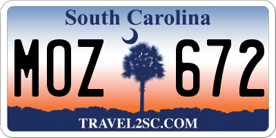 SC license plate MOZ672