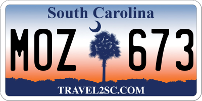 SC license plate MOZ673