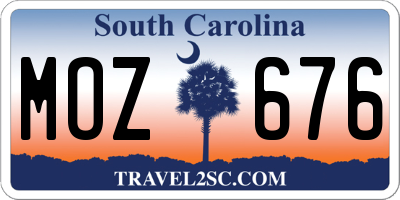 SC license plate MOZ676