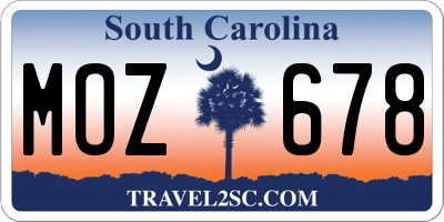 SC license plate MOZ678