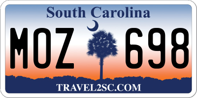 SC license plate MOZ698