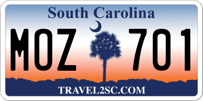 SC license plate MOZ701