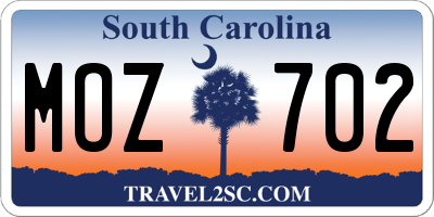 SC license plate MOZ702