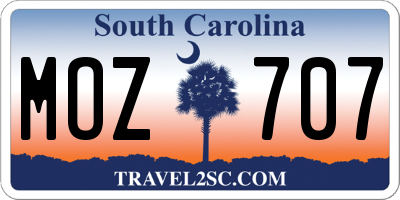 SC license plate MOZ707