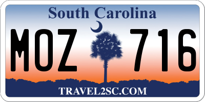SC license plate MOZ716