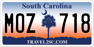 SC license plate MOZ718